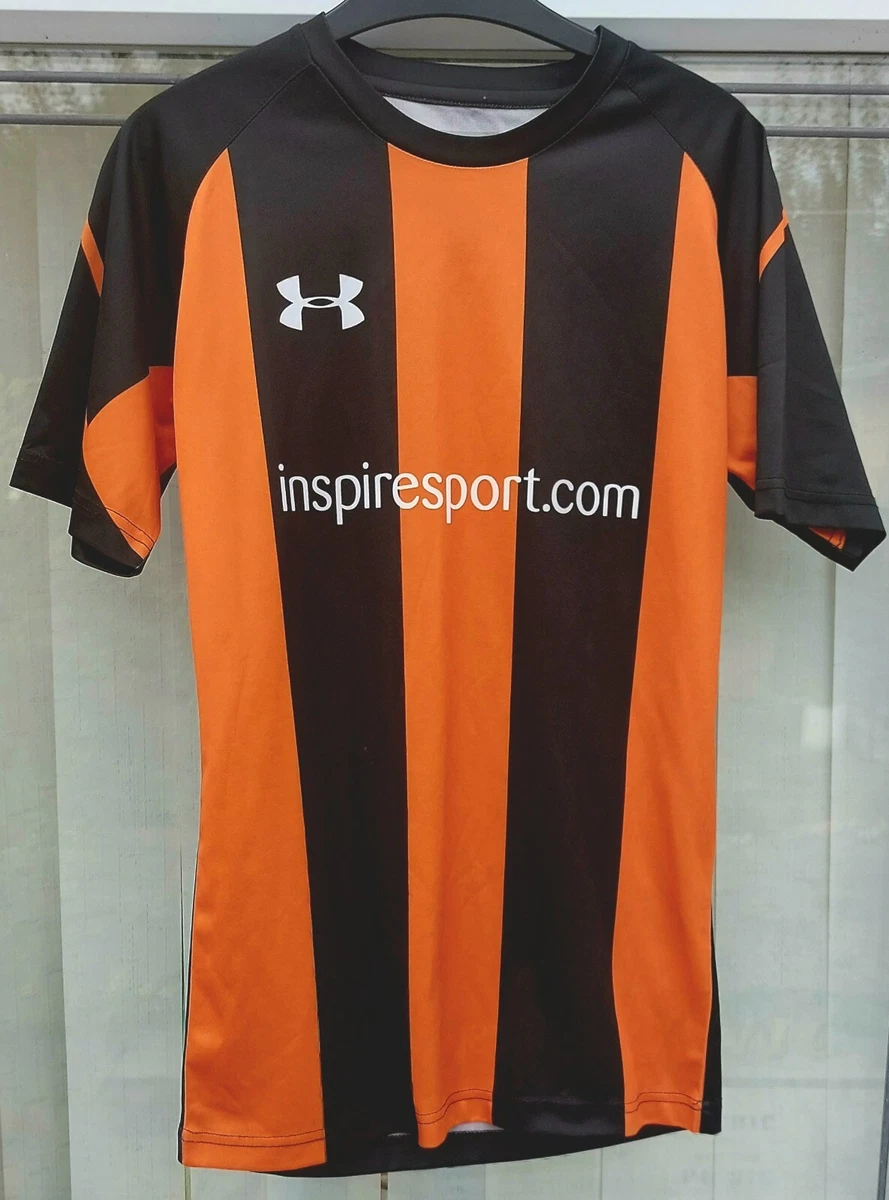UNDER ARMOUR Inspire Sport Orange Black Stripe Football Top Jersey Shirt SMALL