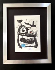 JOAN MIRO 1964 BEAUTIFUL SIGNED PRINT+  MOUNTED & FRAMED IN A NEW SILVER 14X11