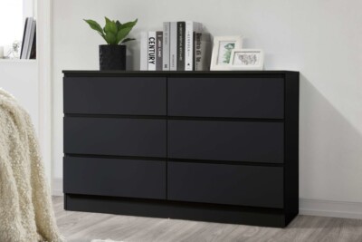 Birlea Oslo Kommode schwarz mit 6 Schubladen | Kommode