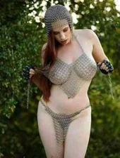 New Aluminium Butted Chainmail Women Bikini Aluminium Halter Bra + Pantie + Coif