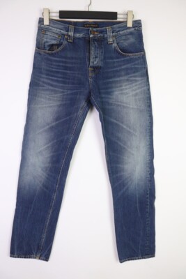 NUDIE STEADY EDDIE Blue Wash Denim Straight Jeans W31 L32 Button Fly
