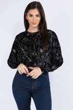 Long Sleeve Astrology Print Velvet Crop Top