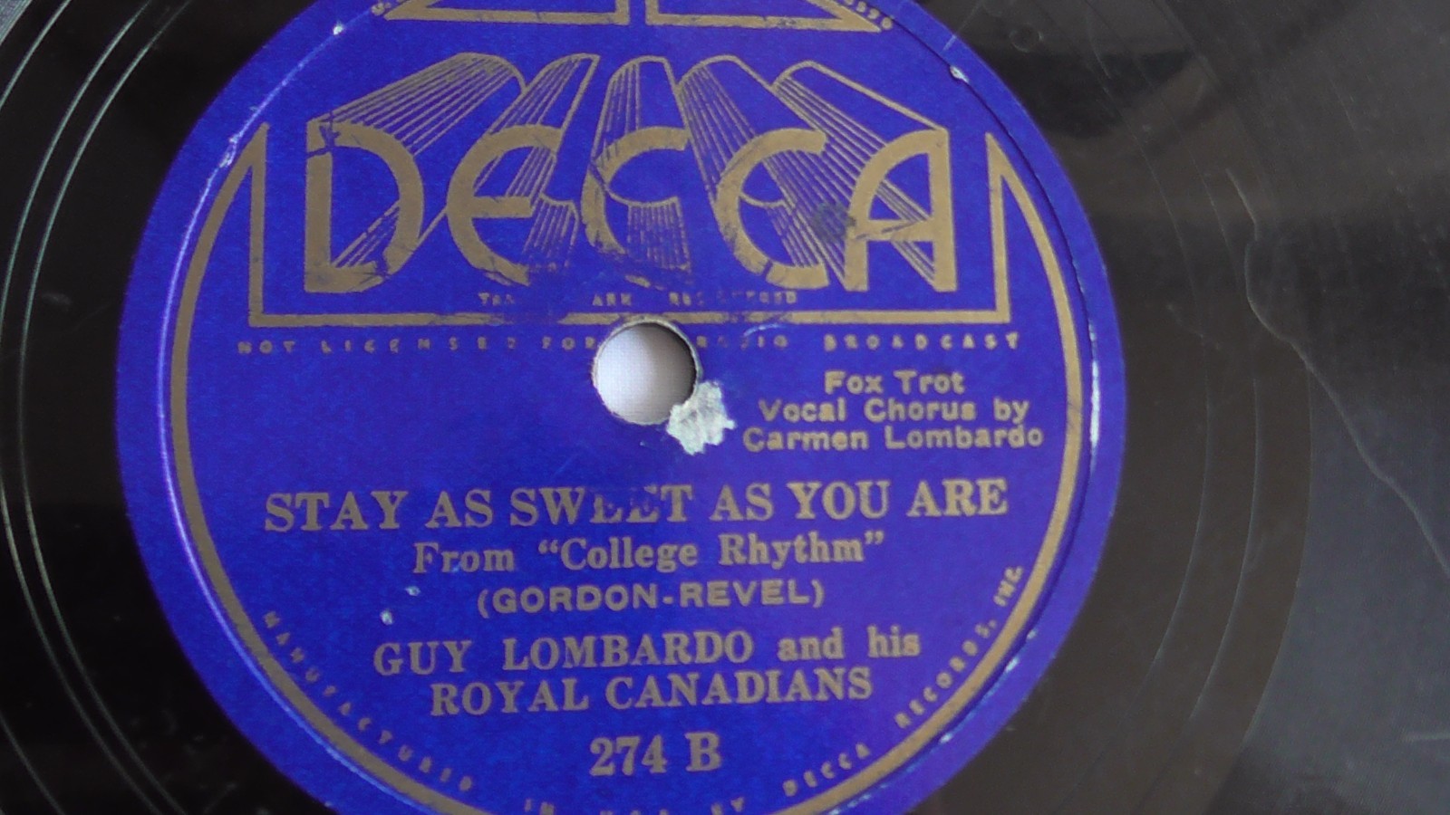 Guy Lombardo 78rpm single 10inch Decca 274 The Sweetheart Waltz