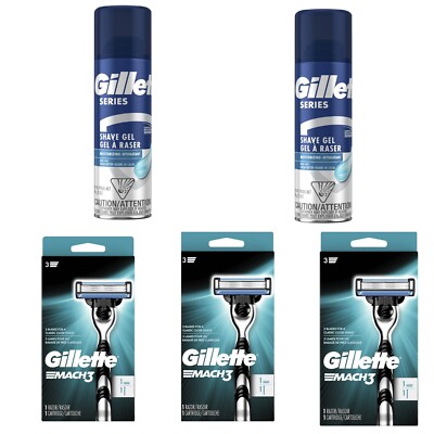 Gillette Mach3 Razors (3 count) & Shave Gel (2 count) Bundle