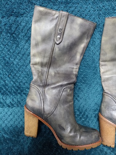 UGG JOSIE GREY DISTRESSED BOOTS FOLD OVER LEATHER SHEARLING INSOLE 1001643 7.5 - Picture 6 of 22