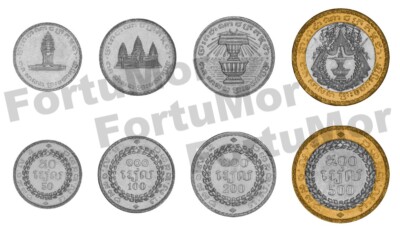 Cambodia, COIN 4 Pcs SET, 50 100 200 500 Riels 1994, UNC, BIMETAL,KM 92 93 94 95