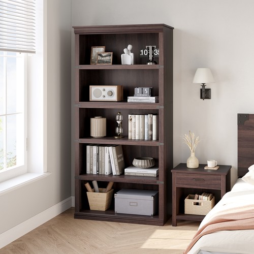 Industrial 3-5 Shelf Wood Bookcase Bookshelf Storage Display Rack Book Shelving - Picture 3 of 25