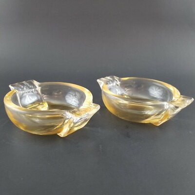 Set of 2 Vintage Art Deco Sport King Federal Glass Heavy Ashtrays Light Amber 