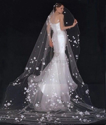 Pearls Bridal Veil 1T 3D Flowers Wedding Veils Without Comb Long Wedding Veils - Bild 10 von 18