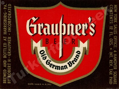 Graupner's Beer Label 9'' x 12'' Metal Sign