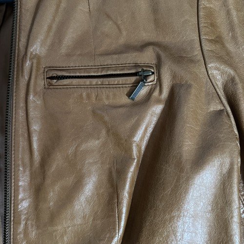 Women’s Halogen Leather Jacket Sz M Cognac Brown Fitted Full Zip & Pockets Biker - Picture 5 of 13