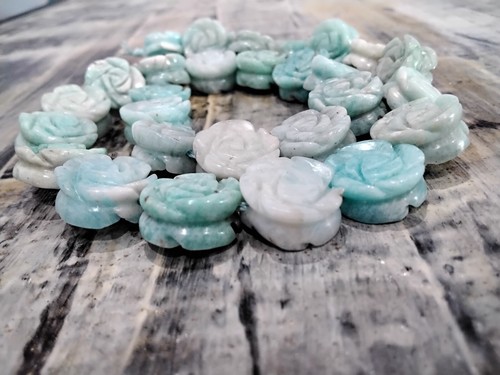 Natural Amazonite, Carved Rose, Double Sided, 14x7.5-8mm, 5 pce - Picture 3 of 3
