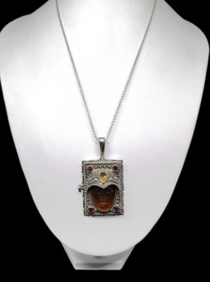 Sajen Ster. Silber Göttin Bernstein, Granat & Citrin Anhänger/Medaillon + 20'' SS Kette