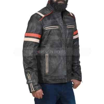 Handmade Retro Cafe Racer PU Leather Vintage biker Jacket for Men's