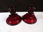 Pair Set of 2 Fenton Ruby Red Glass Dolphin Candle Holders Candlesticks