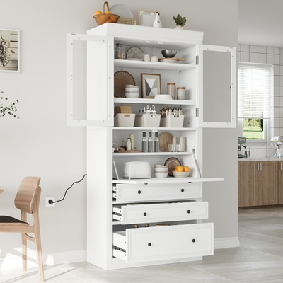 #ad 78quot; Tall Farmhouse Kitchen Pantry Cabinet Freestanding Storage Cupboard $477.00