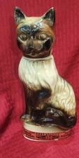 1967 MCM Jim Beam Whiskey Decanter Trophy Siamese Cat Tan & White EMPTY