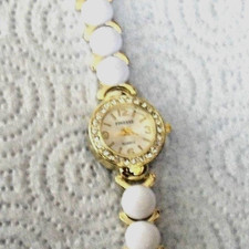 FINESSE Women's Watch Designer Style Crystal Silver Dial White & Gold Bracelet!