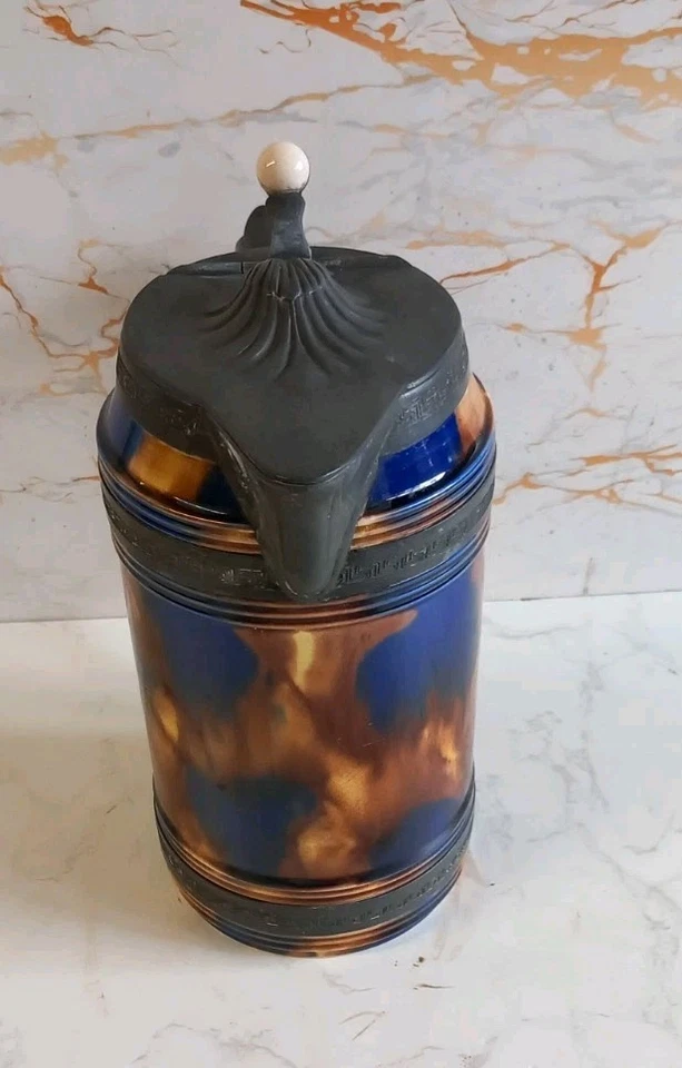 Vintage Wedgwood Majolica Syrup Jug Pewter Deco/ Lid and handle Mottle Glazeing. - Image 3 of 4