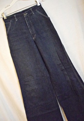 OREGON TRAILS Vintage 1970s Jeans High Waisted Bell Bottom Carpenter 7 Raw Hem