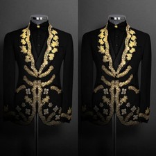 Luxury Beading Sequin Men's Suits Formal Dinner Jacket Black Prom Party Coat