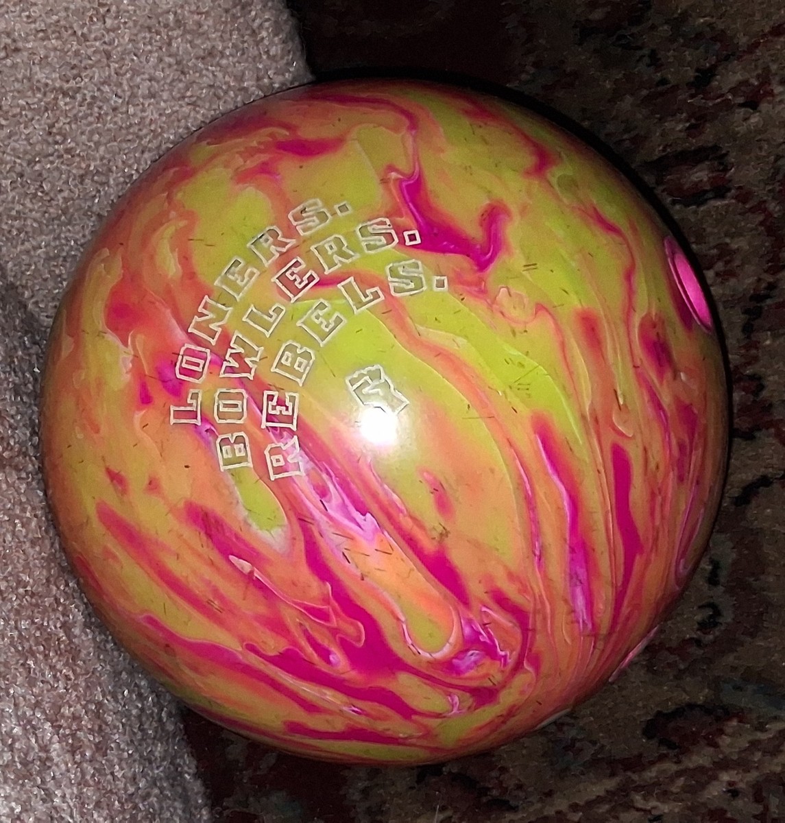 DV8 Misfit Bowling Ball 14 Lb Yellow Pink Swirl Good Used