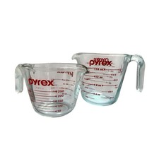 Vintage Pyrex Glass Measuring Cup Set 1 Cup And 2 Cup Red Letter Made USA
