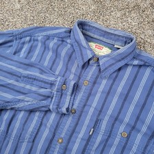 Vintage Levis Shirt Mens Large L Blue Striped Plaid Flannel Button Up Pocket 90s