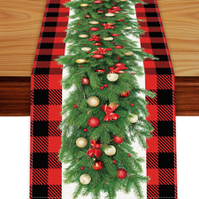 Red and Black Buffalo Plaid Table Runner, Seasonal Winter Christmas Holiday Kitc