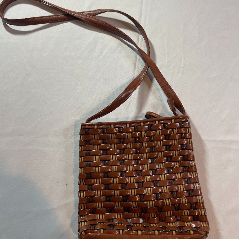 Nine West Purse Crossbody Bag Womens Brown Basket Weave Pockets Casual Lined