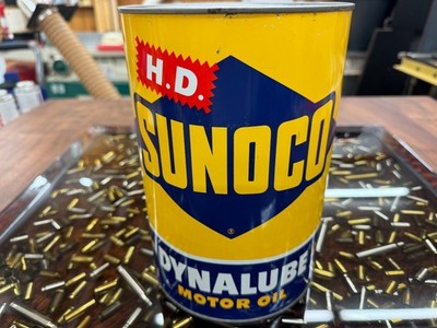 VINTAGE~ EMPTY~ SUNOCO DYNALUBE 5-QUART MOTOR OIL CAN W/ BOTH LIDS -CLEAN!