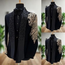 Luxury Mens Suits Formal Prom Slim Fit Single Breasted Beading Evening Tuxedos