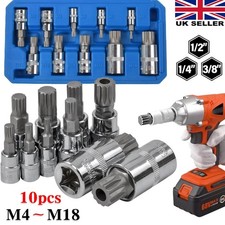 10pcs Multi Spline Bit 1/2"Socket Set 12 point triple square M4 to M18 Boxed Kit