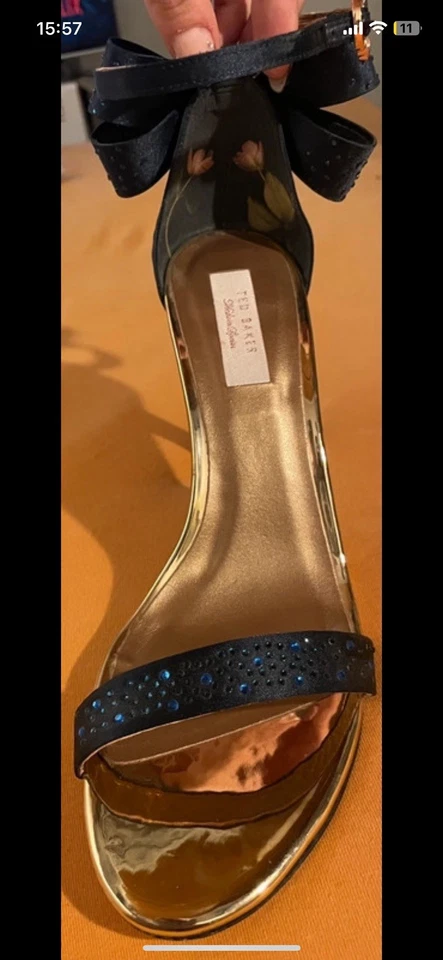 Ted Baker Heels dunkelblau/roségold mit Glitzerschleife - Bild 3 von 4