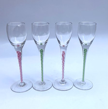 Antikes 4er Set Josephinenhütte Air Twist Stiel Likörgläser 2 grün 2 rosa