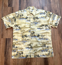 Vintage Pierre Cardin Men's M Beige Tropical Hawaiian SS Button-Up Shirt Cotton
