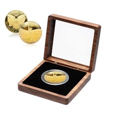 Walnut Wood Coin Display Case, Challenge Coin Holder, Acrylic Clear 1 Slot