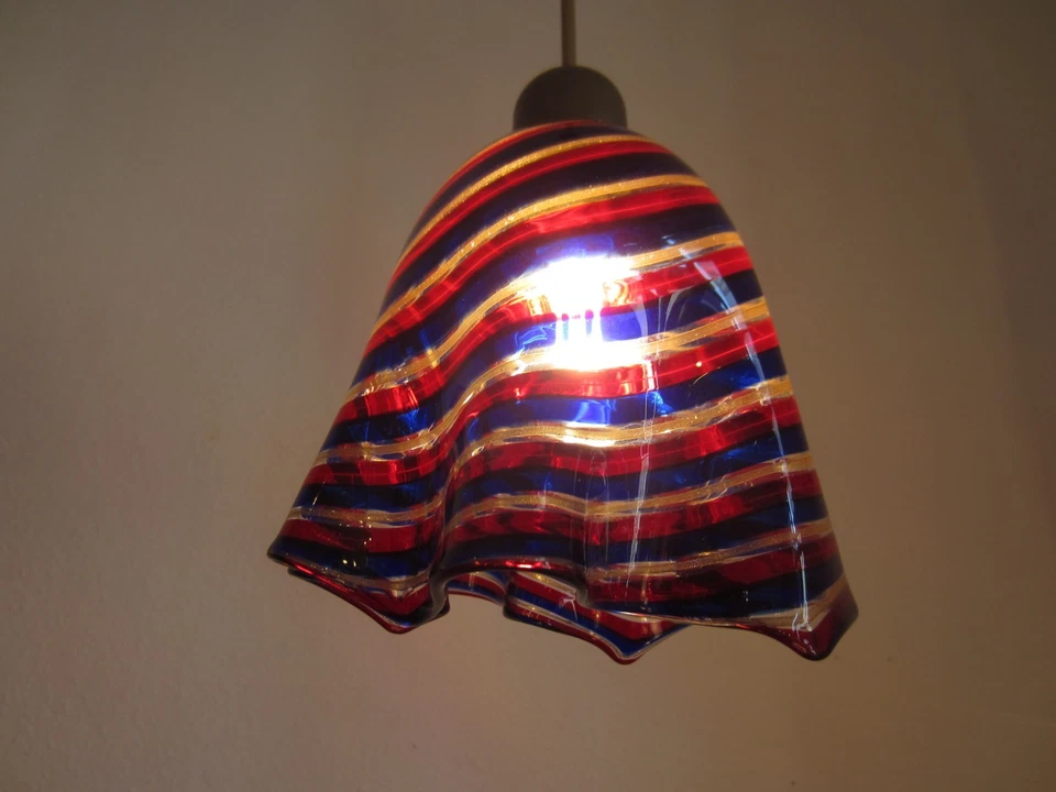 Zauberhafte Murano filigrana Fazzoletto Lampe Deckenlampe blau rot silber - Bild 4 von 4