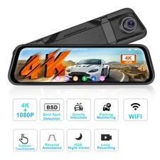 9.66in 4K Dual Lens Car DVR Mirror Dash Cam Recorder Rear BSD WIFI View Camera
