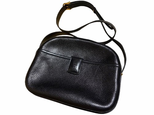 CELINE Vintage Leather Shoulder Bag Black Used From Japan