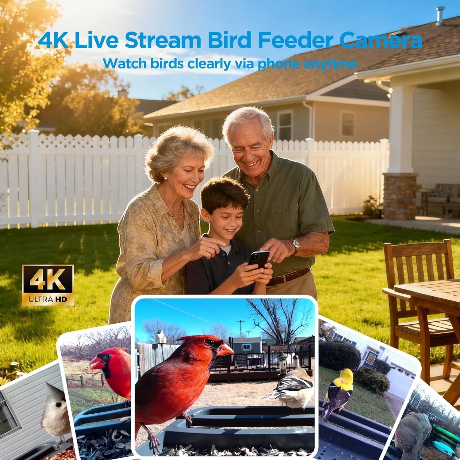 Smart Bird Feeder with Camera Solar Powered,4K Transparent Black 