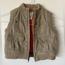 Janie And Jack Baby Boys Tan Winter Utility Vest Orange Fleece Lining Winter