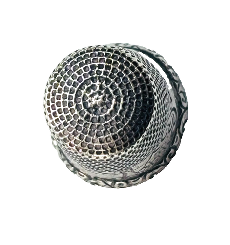 Antique Sterling Silver Engraved Thimble (c. 1890-1910, Sailing Theme) Size 6 - Picture 8 of 9