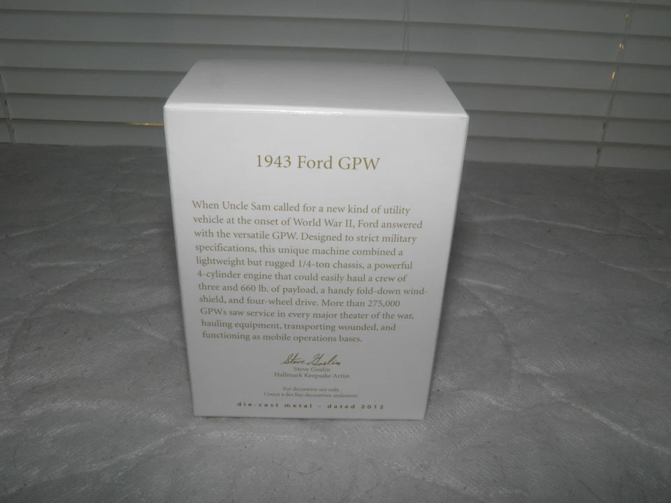 2012 HALLMARK 1943 Ford GPW Keepsake ORNAMENT Metal Military Army Jeep QXI2074 - Image 3 of 4