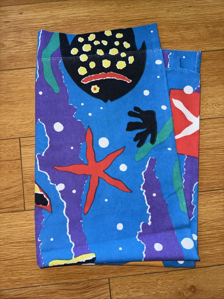 Juego completo de sábanas de colección años 80 Springs Reef Cheryl Johnson edredón peces de mar ajustado Foto 3 de 4