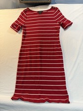 Lauren Ralph Lauren Red White Striped Boat Neck Sheath Cotton Knit Dress M B46