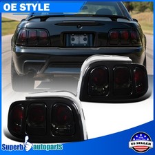 Fits 1994-1998 Ford Mustang Replacement Tail Lights Brake Lamps Smoke Pair