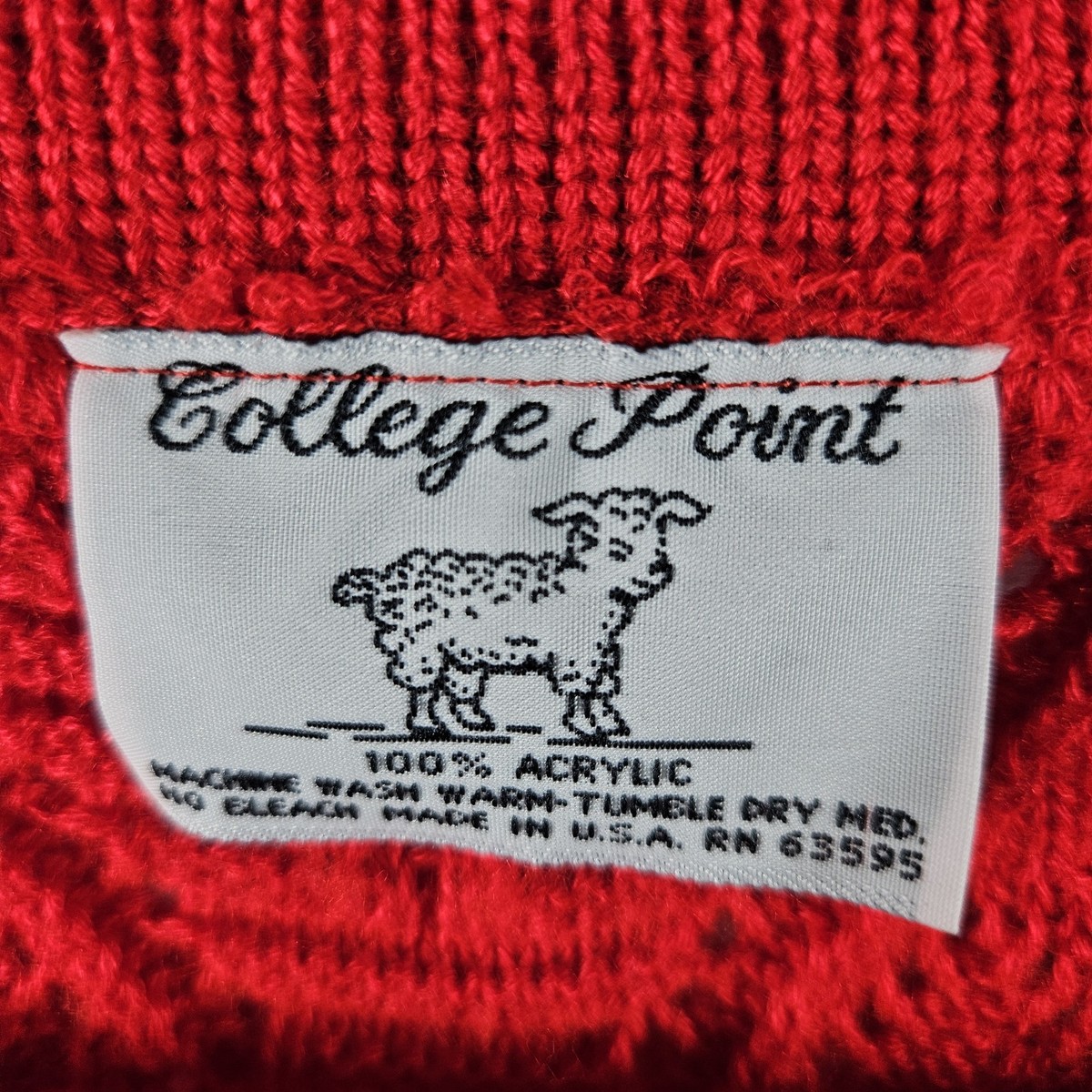 VTG College Point Open Knit Cardigan Sweater Large Red Gold Buttons Preppy USA View 4
