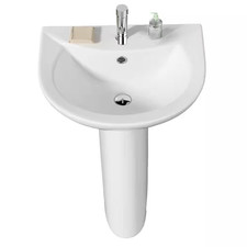 20 In. W Pedestal Sink Combo Novelty U-Shape Ceramic Pedestal Sink in White with