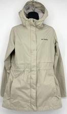 Columbia Womens Active Jacket Medium Cream Zip Windbreaker Pocket Rain Outdoor